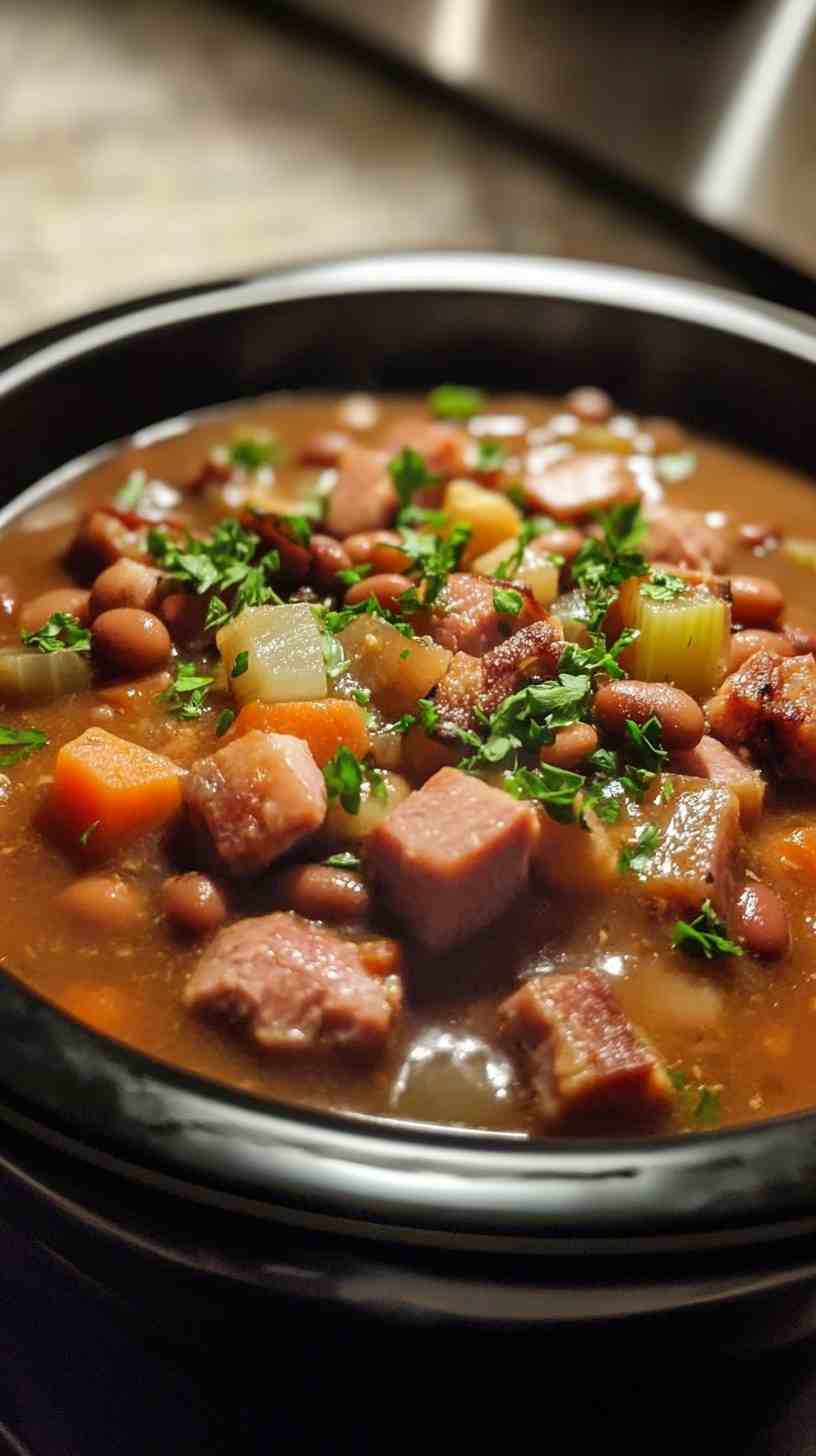 Savory Slow Cooker Ham and Bean Soup