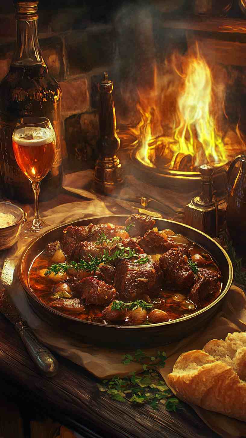Slow Cooked Beef in Dark Ale with Herbs