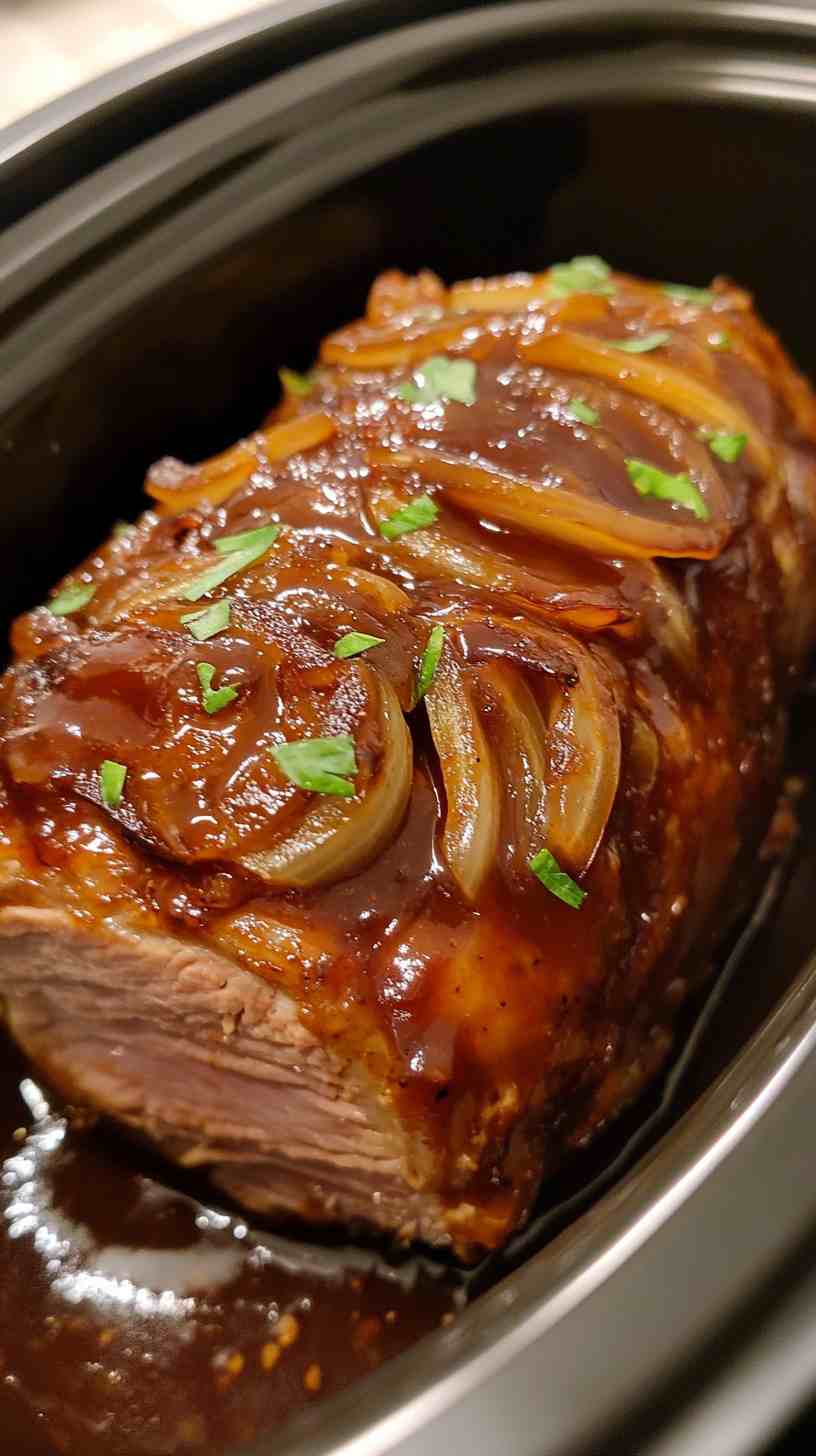 Slow Cooker BBQ Pork Loin with Caramelized Onions Slow Cooker BBQ Pork Loin with Caramelized Onions