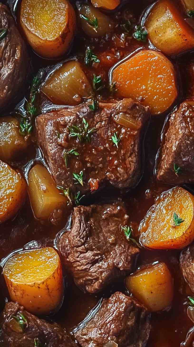 Tender Beer-Braised Beef with Root Vegetables Tender Beer-Braised Beef with Root Vegetables