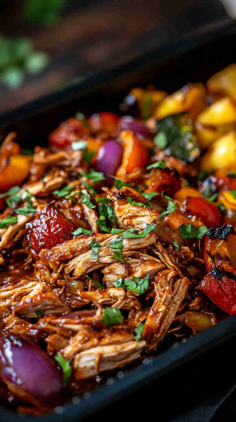 BBQ Pulled Chicken with Roasted Veggies