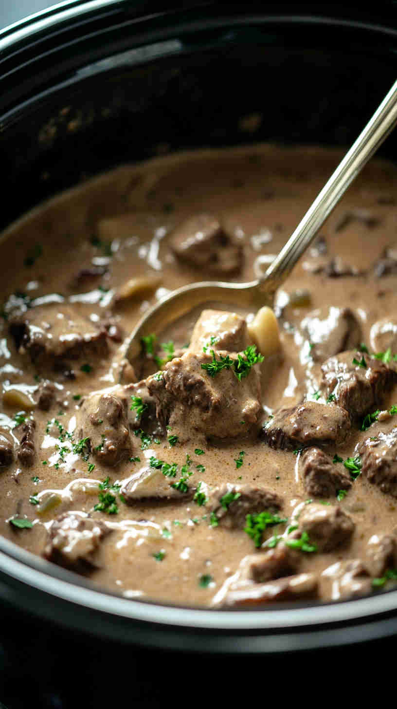 Creamy Crock Pot Beef Stroganoff