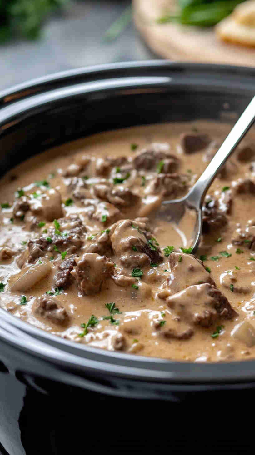 Creamy Crock Pot Beef Stroganoff