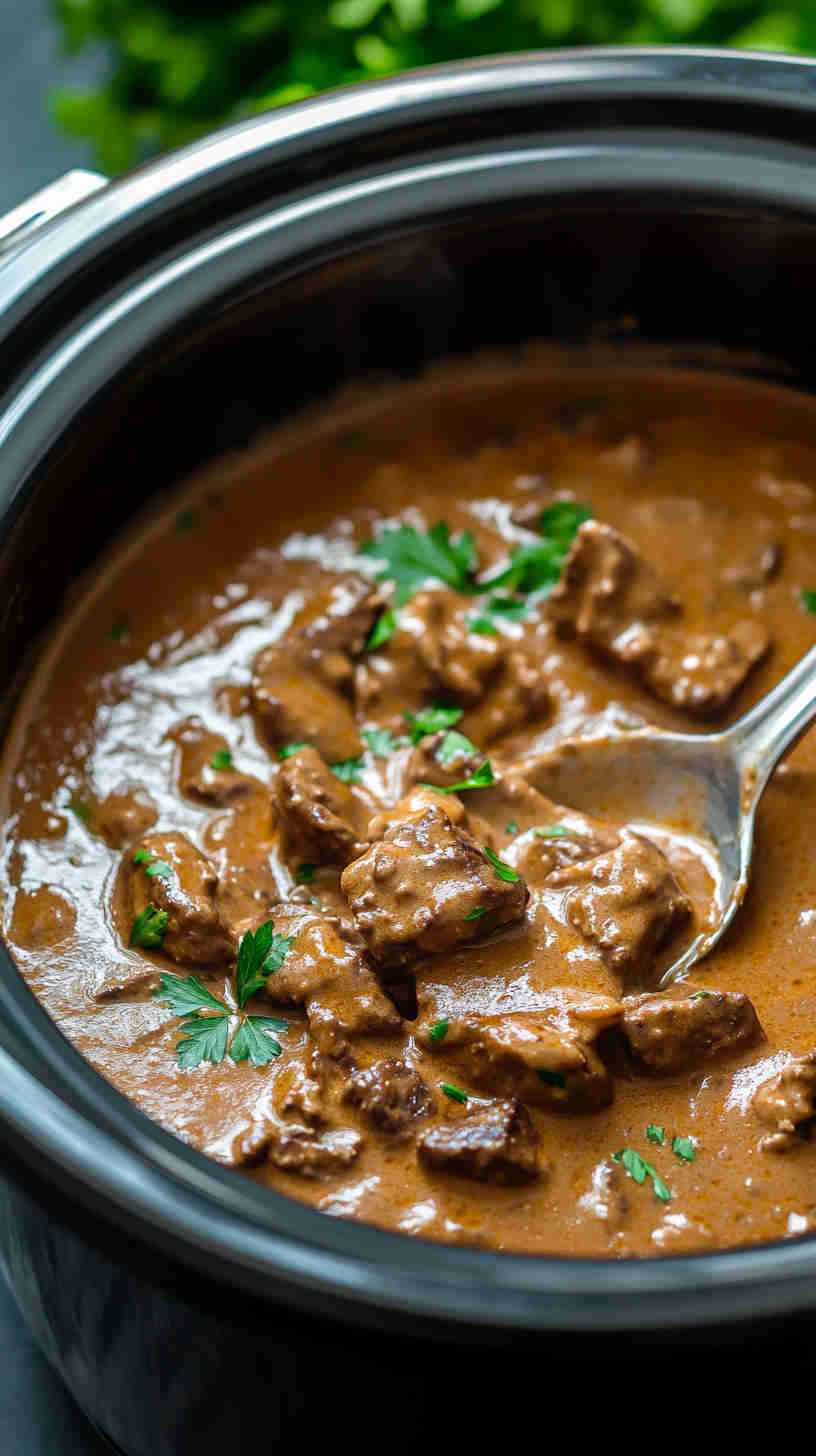 Creamy Crock Pot Beef Stroganoff