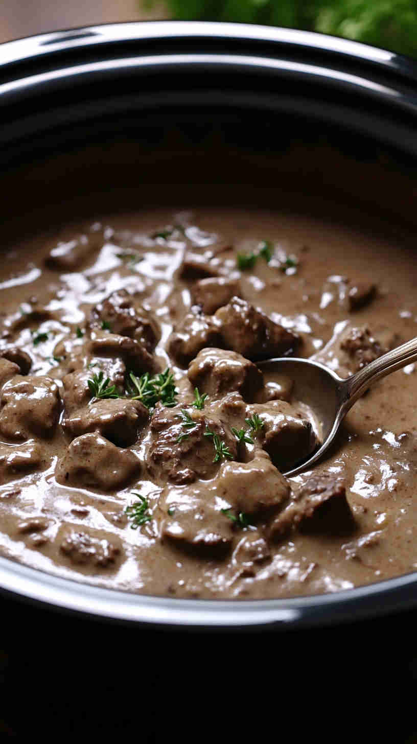 Creamy Crock Pot Beef Stroganoff