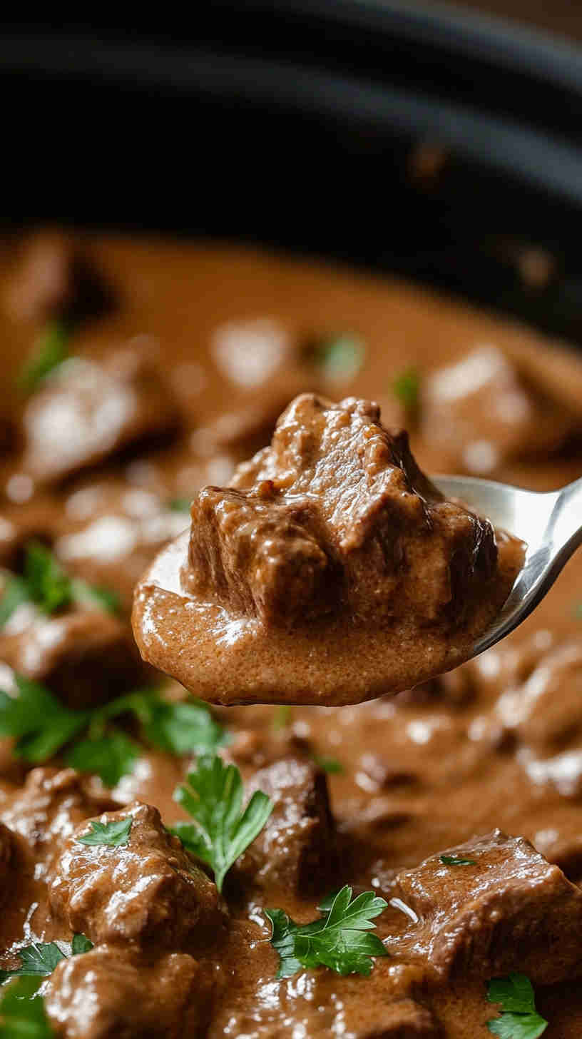 Creamy Crock Pot Beef Stroganoff