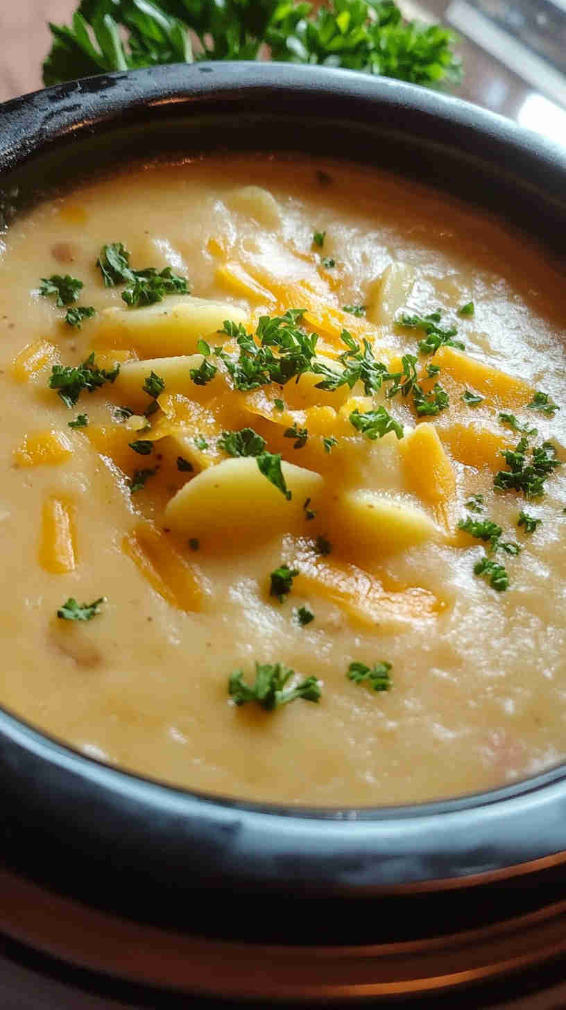 Creamy Crockpot Potato Soup with Cheddar