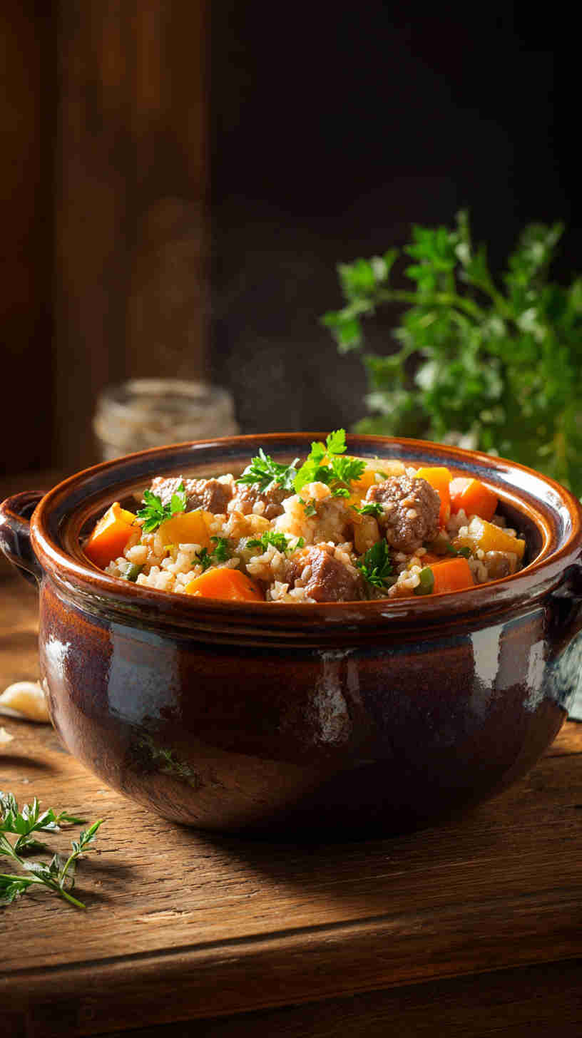 Crockpot Beef and Brown Rice Casserole