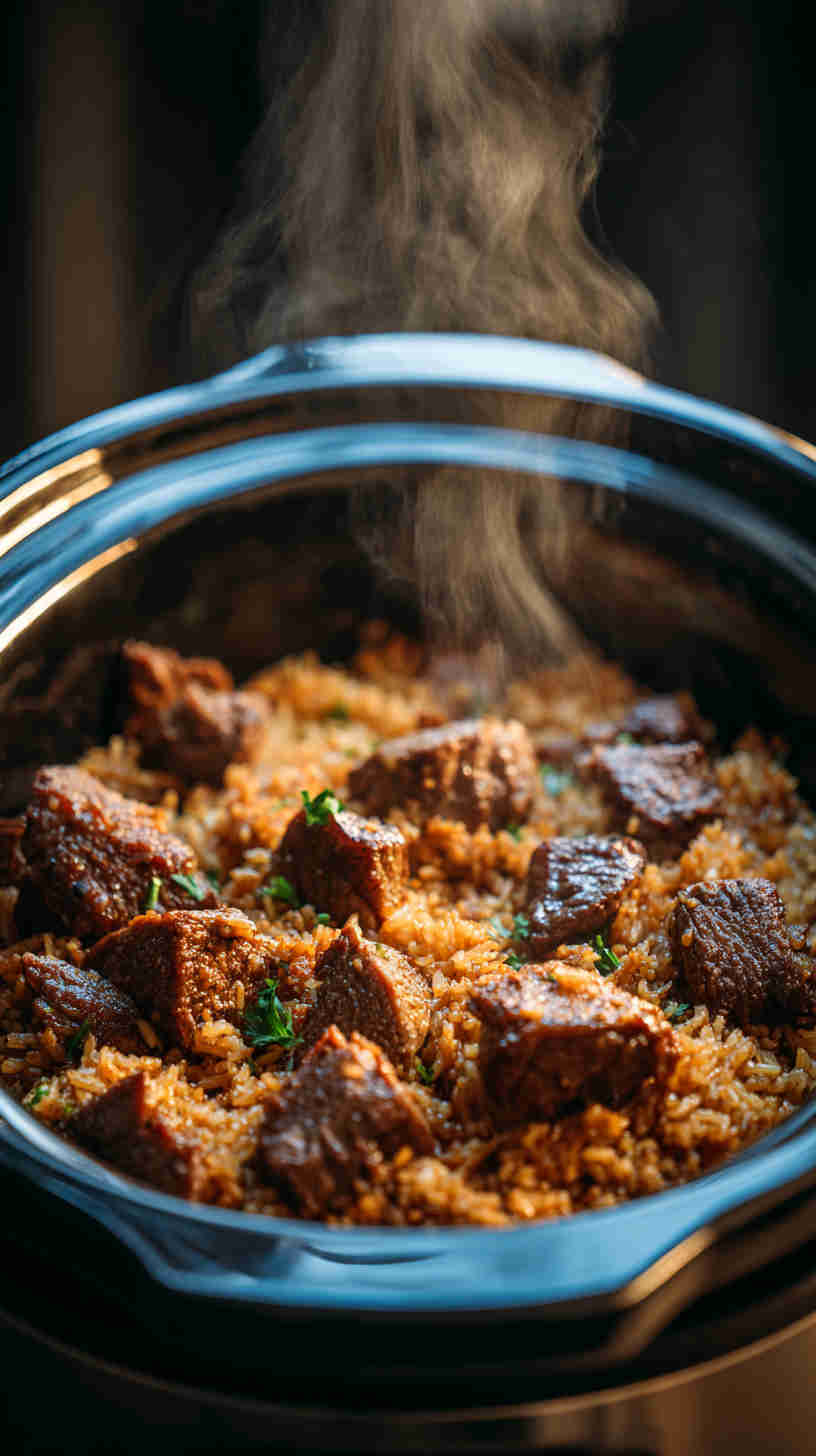 Crockpot Beef and Brown Rice Casserole