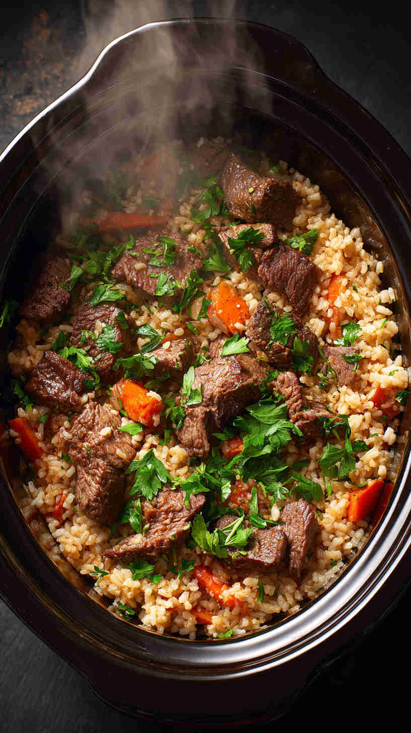 Crockpot Beef and Brown Rice Casserole