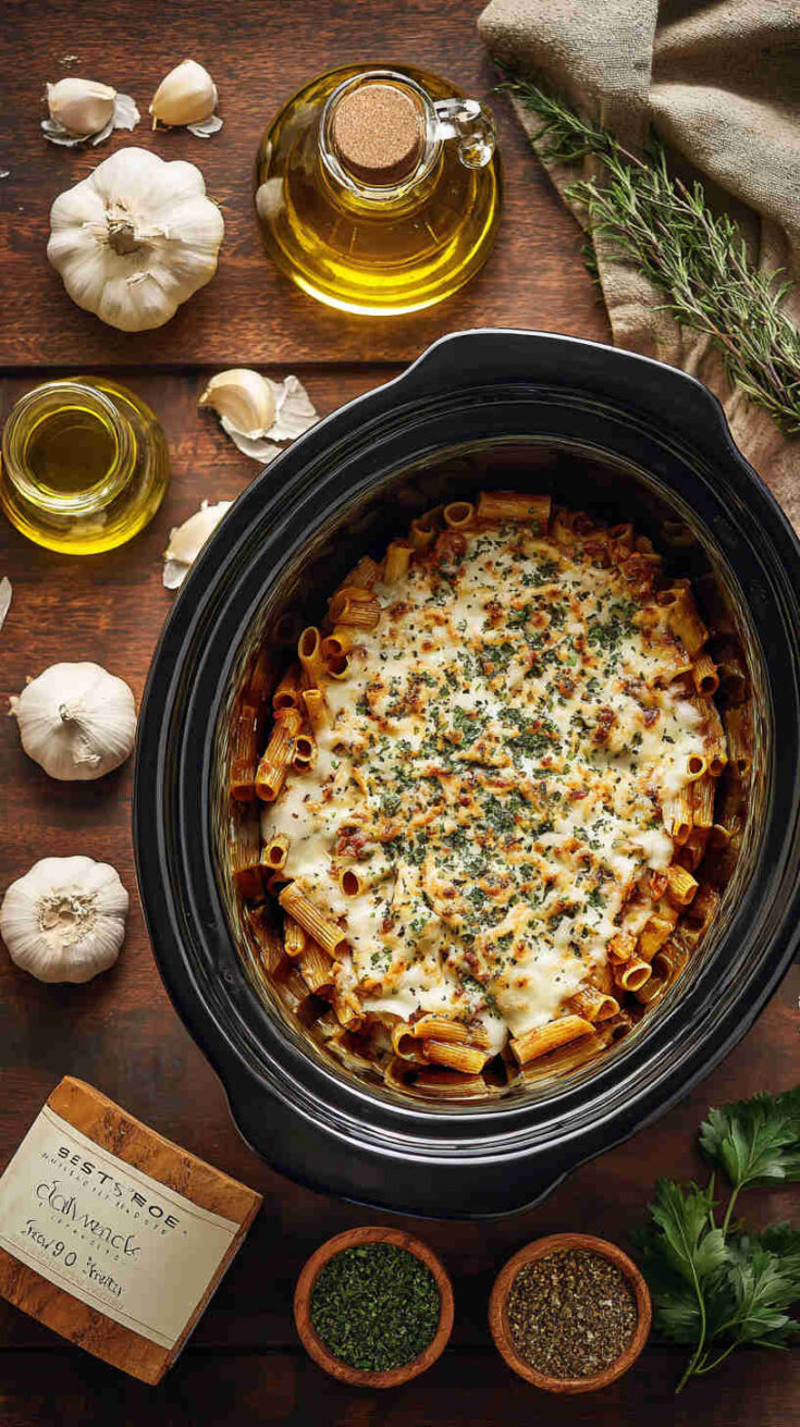 Crockpot Cheesy Baked Ziti