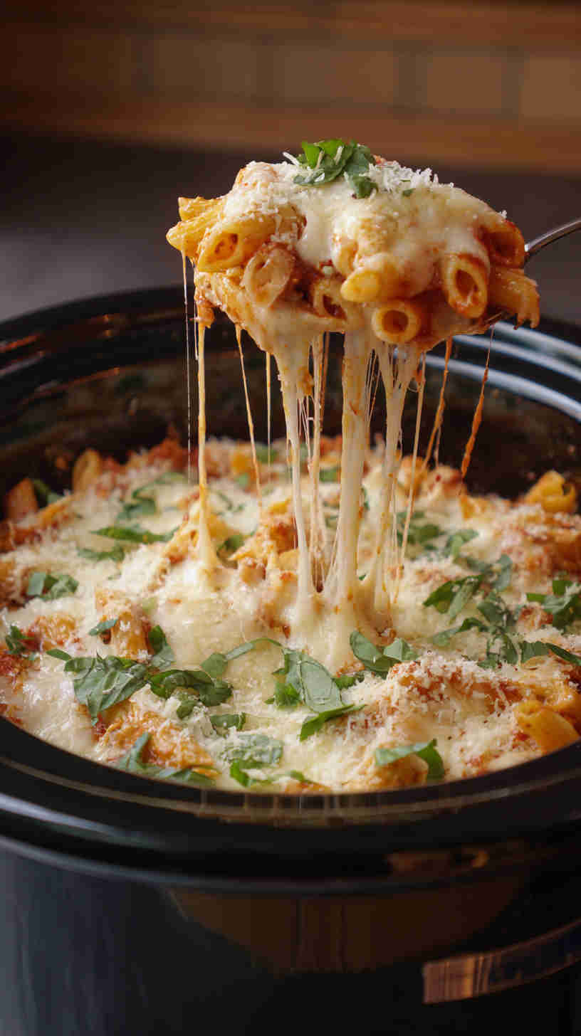 Crockpot Cheesy Baked Ziti