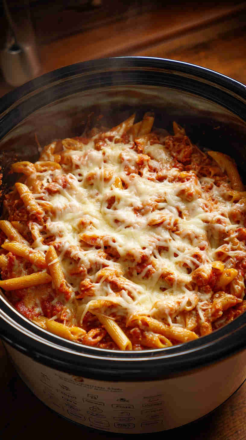 Crockpot Cheesy Baked Ziti