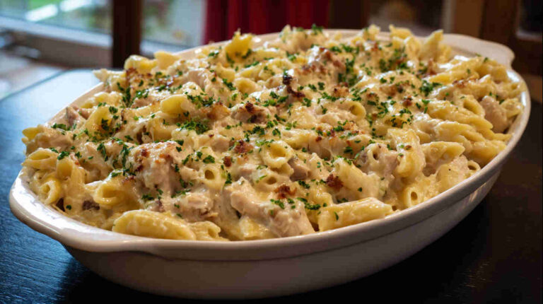 Crockpot Chicken Alfredo Bake