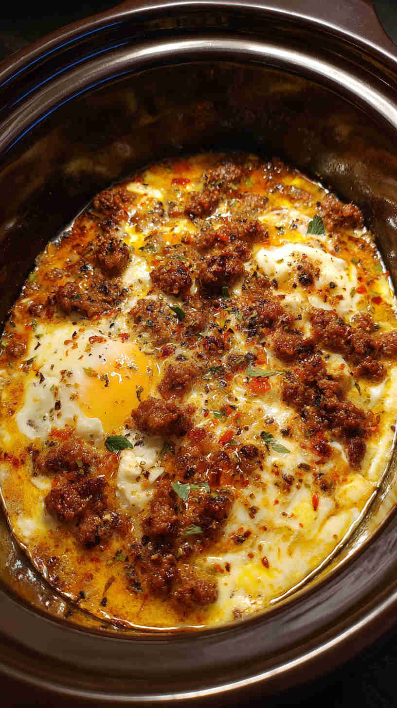 Crockpot Chorizo and Pepper Jack Breakfast Casserole