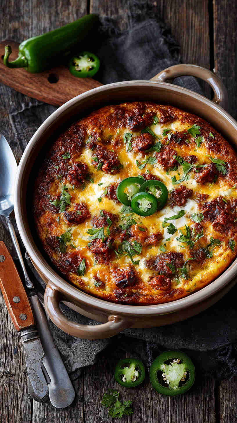 Crockpot Chorizo and Pepper Jack Breakfast Casserole