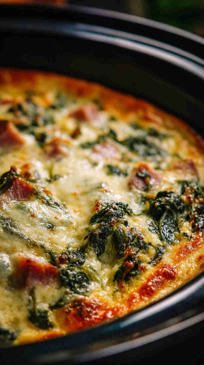 Crockpot Ham and Spinach Breakfast Casserole
