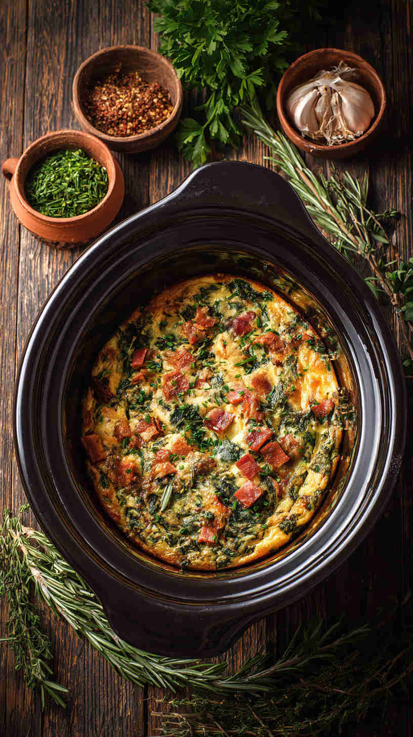 Crockpot Ham and Spinach Breakfast Casserole