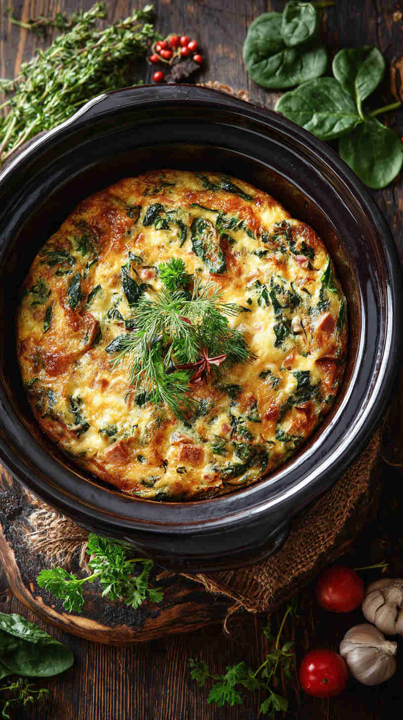 Crockpot Ham and Spinach Breakfast Casserole
