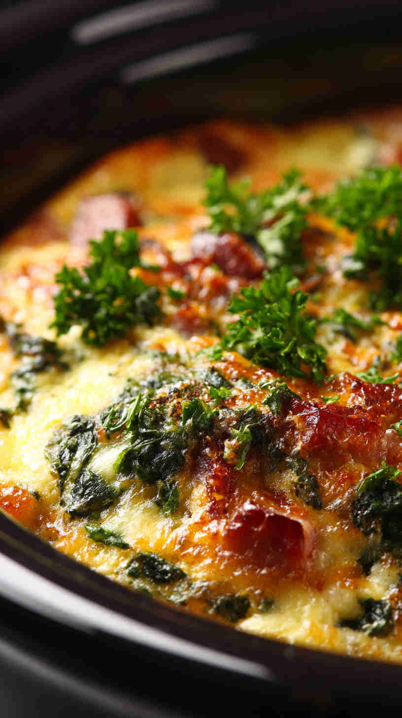 Crockpot Ham and Spinach Breakfast Casserole