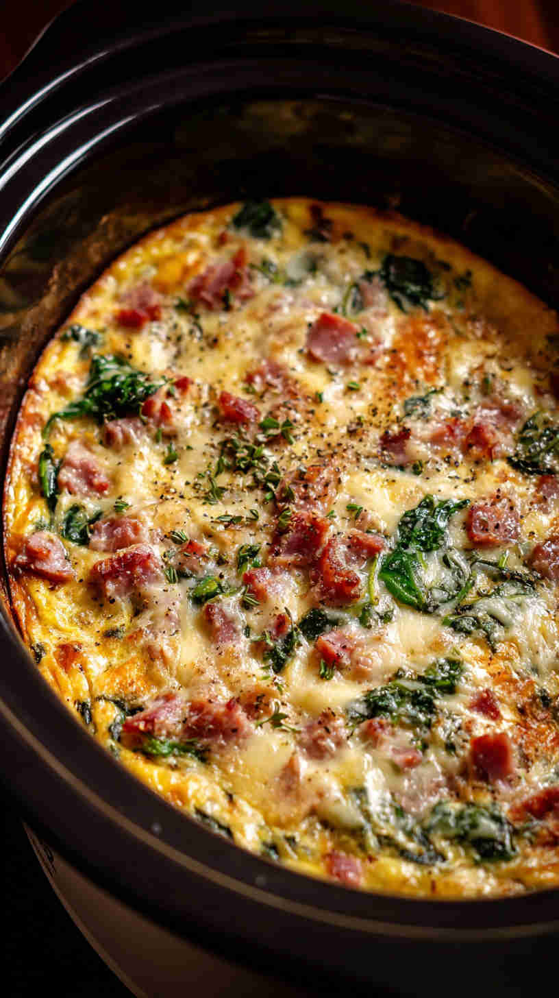 Crockpot Ham and Spinach Breakfast Casserole