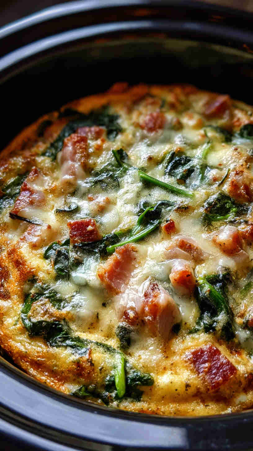 Crockpot Ham and Spinach Breakfast Casserole