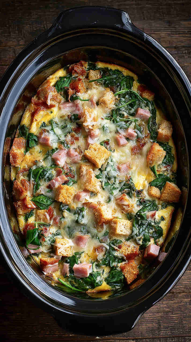 Crockpot Ham and Spinach Breakfast Casserole