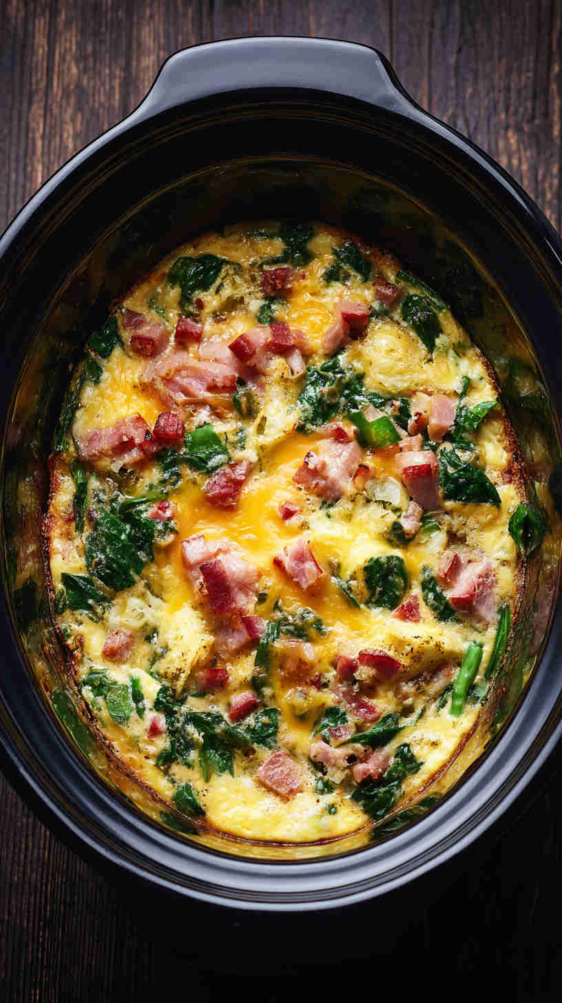 Crockpot Ham and Spinach Breakfast Casserole