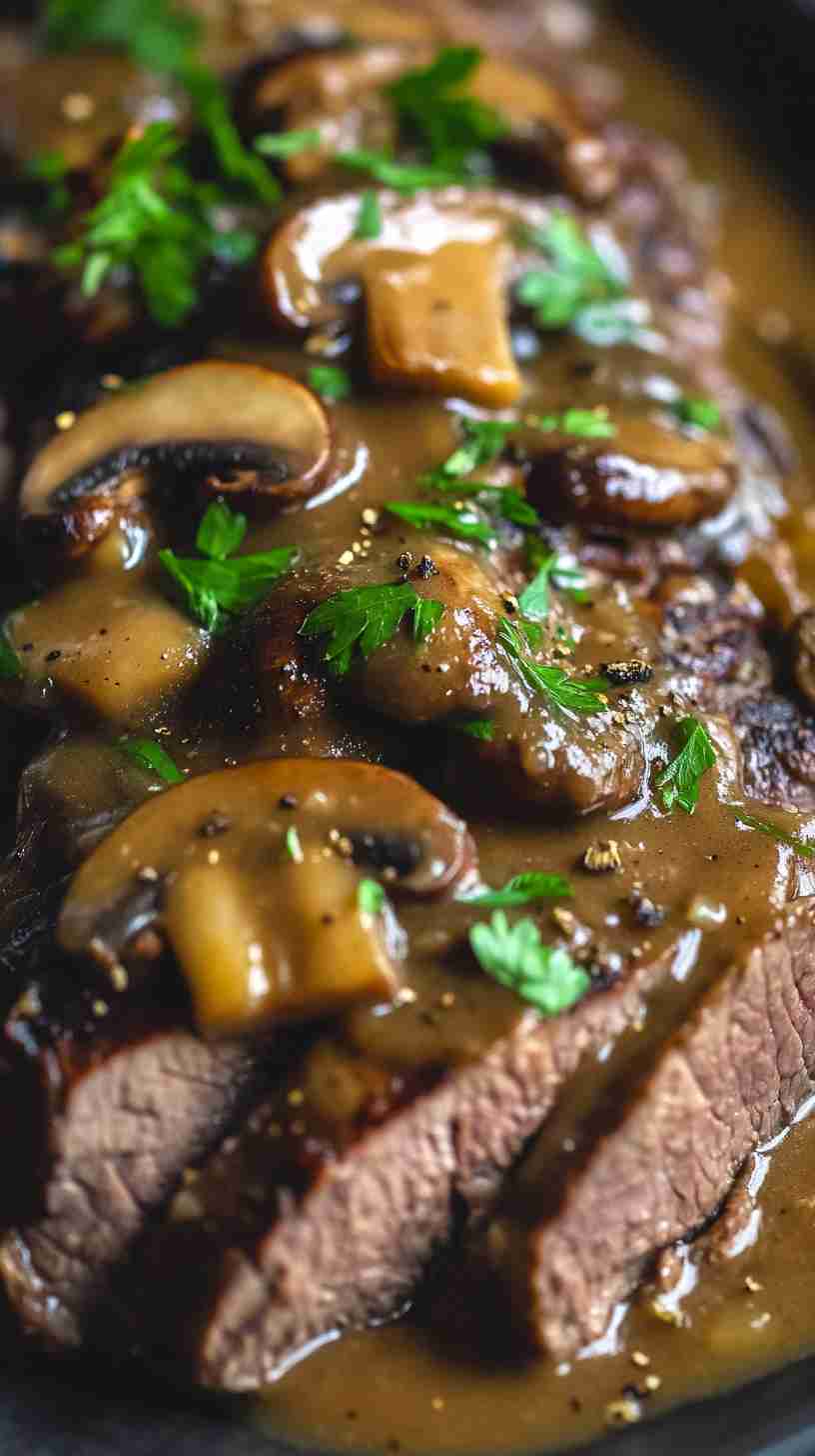 Easy Crock Pot Arm Roast with Creamy Mushroom Sauce