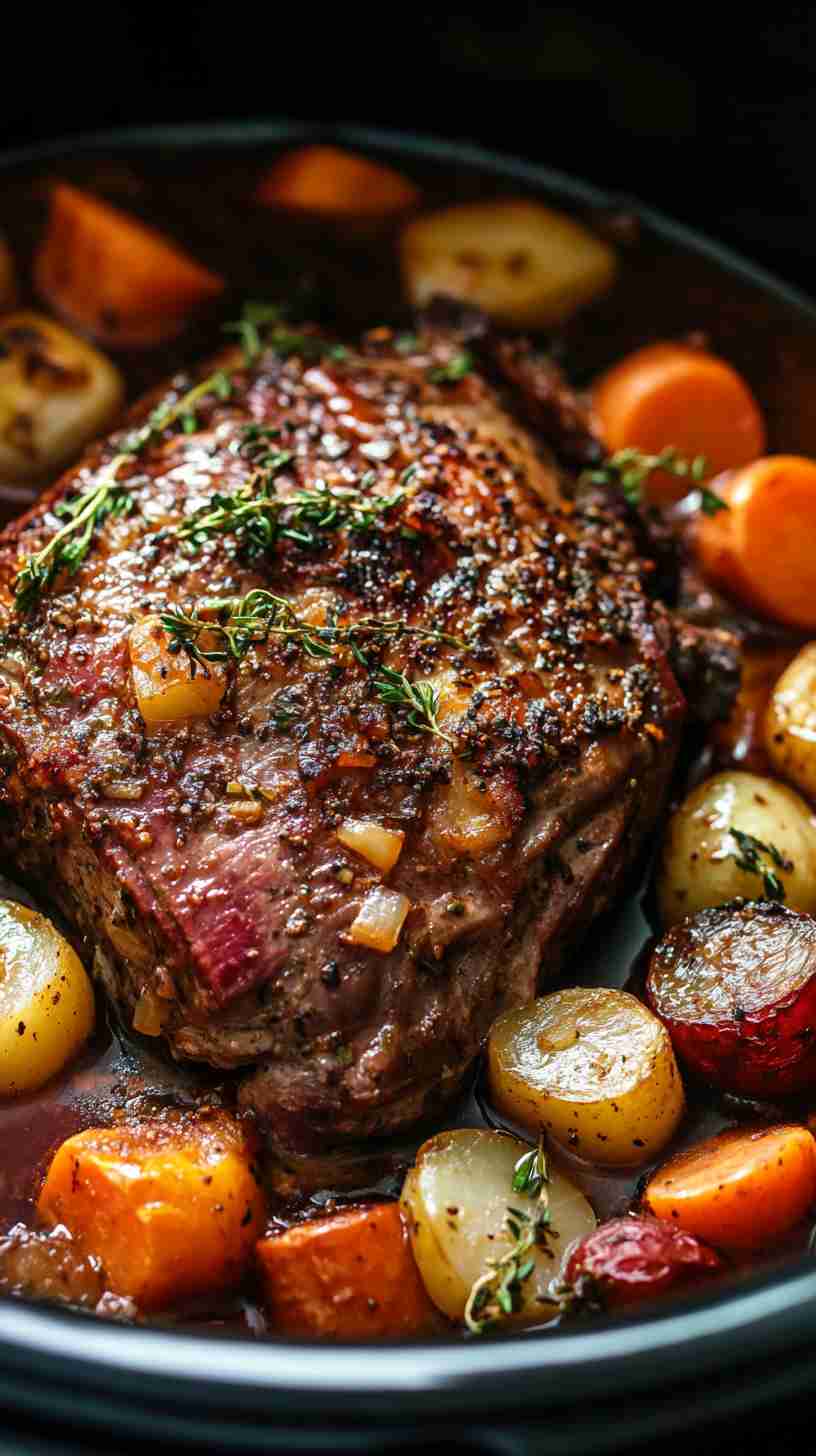 Savory Garlic Herb Arm Roast in the Slow Cooker