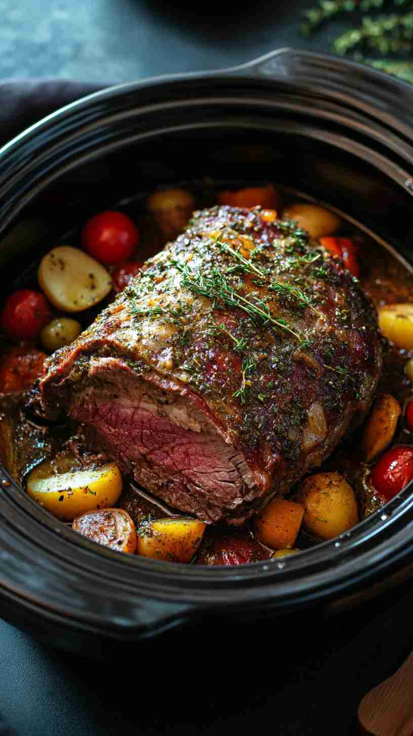 Savory Garlic Herb Arm Roast in the Slow Cooker