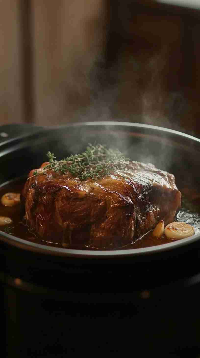 Simple Crock Pot Arm Roast with Roasted Garlic and Herbs