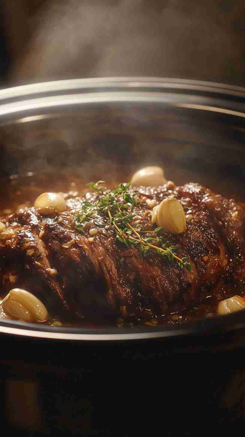 Simple Crock Pot Arm Roast with Roasted Garlic and Herbs