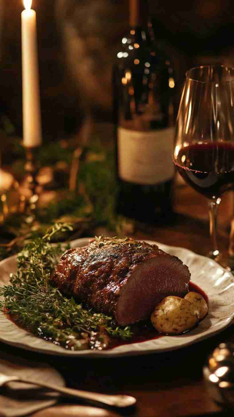 Slow-Cooked Arm Roast with Red Wine and Fresh Herbs