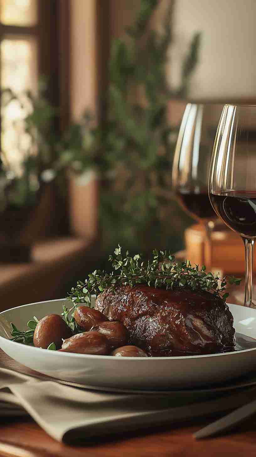 Slow-Cooked Arm Roast with Red Wine and Fresh Herbs