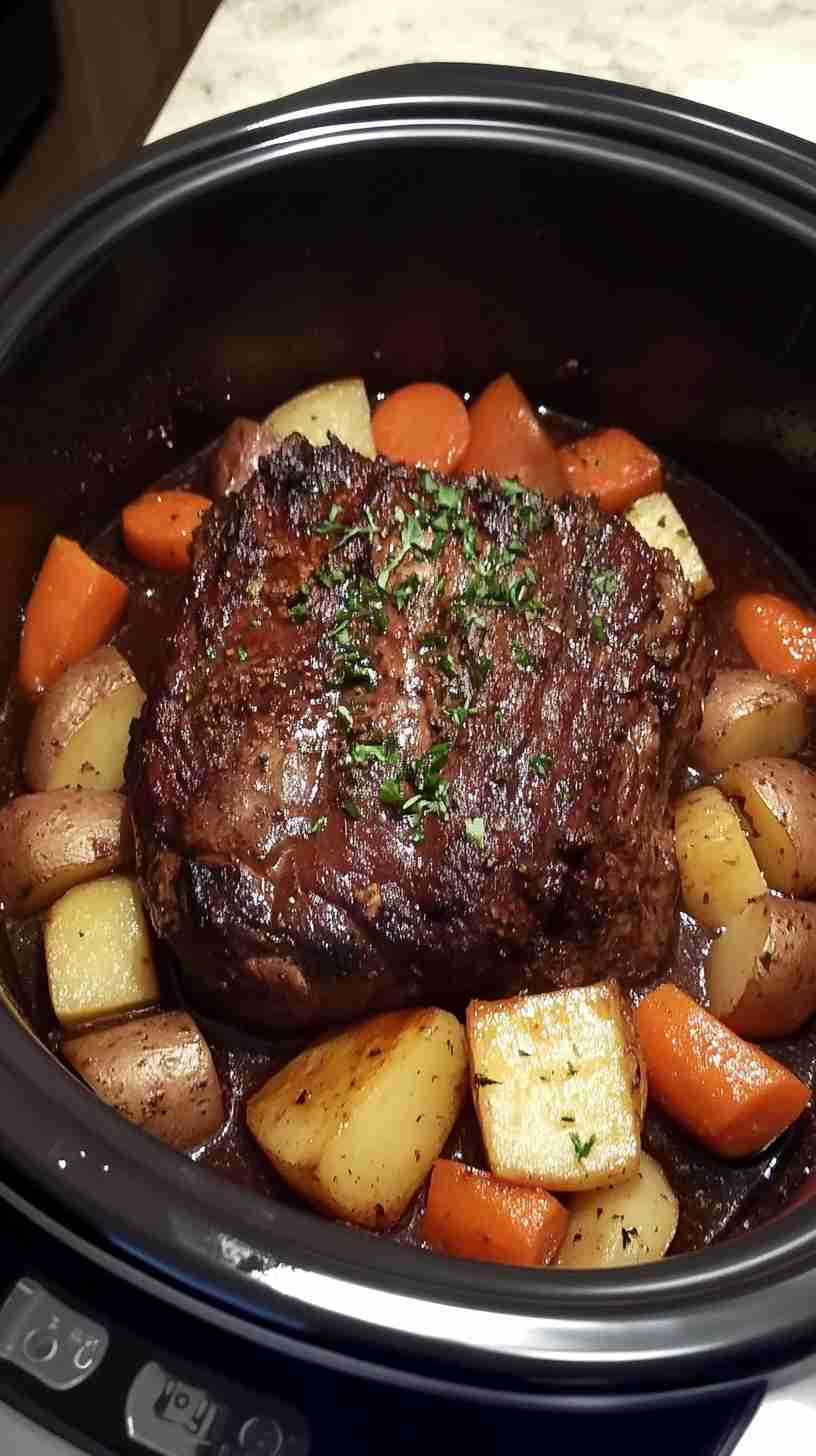 Slow Cooked Beef Arm Roast with Potatoes & Carrots