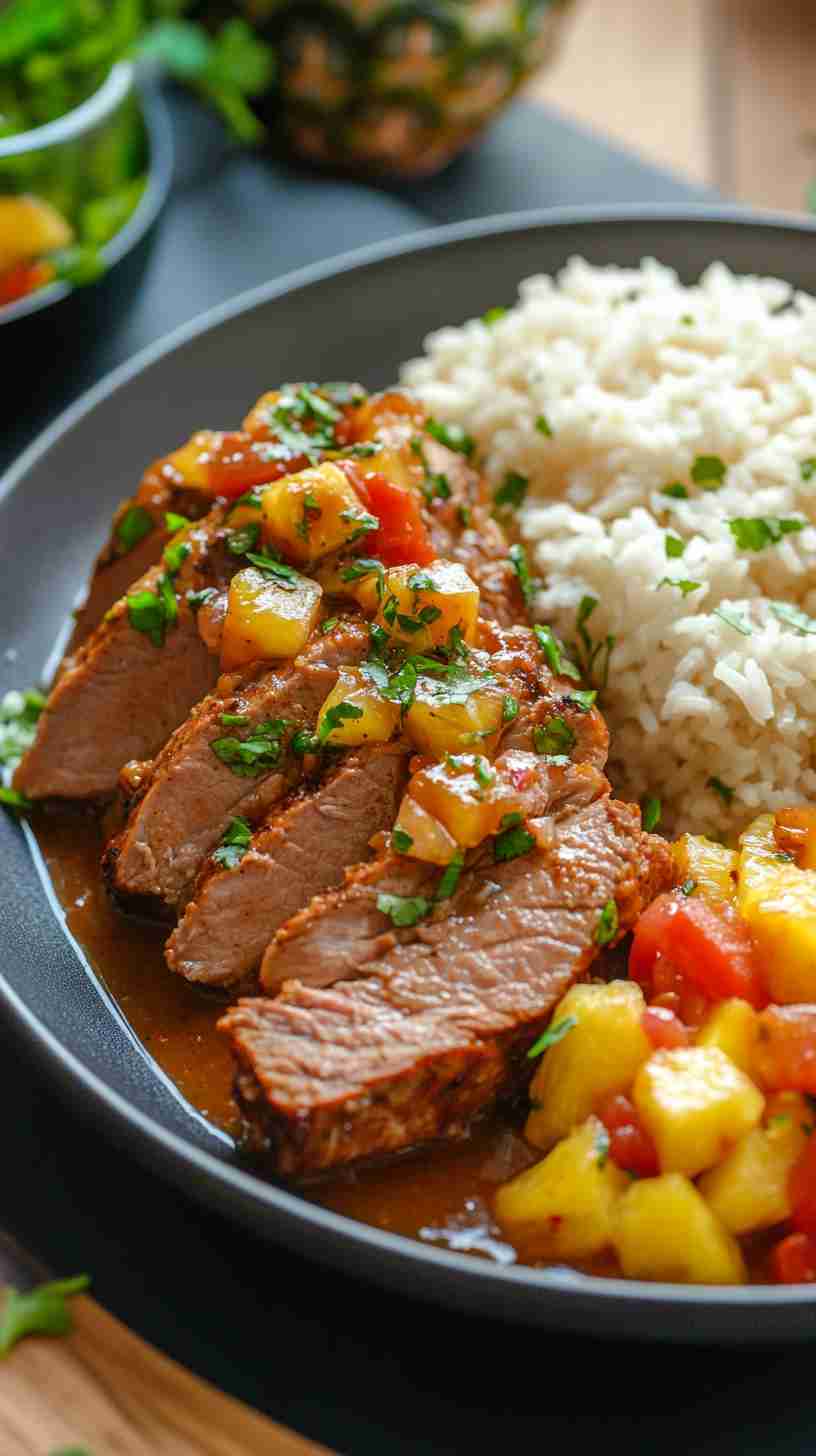 Slow Cooked Pork Tenderloin with Tangy Pineapple Sauce
