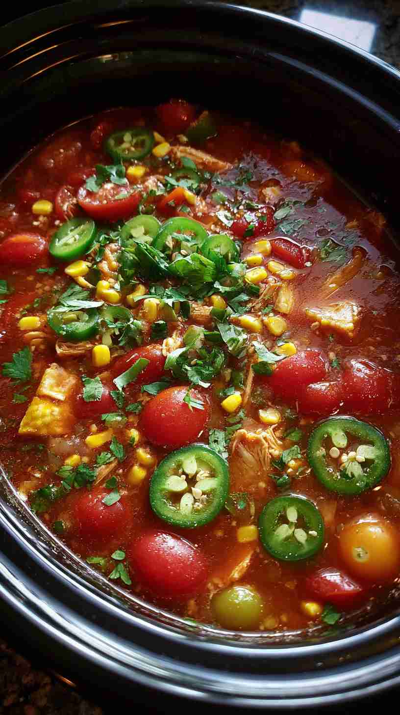 Spicy Crockpot Chicken Tortilla Soup