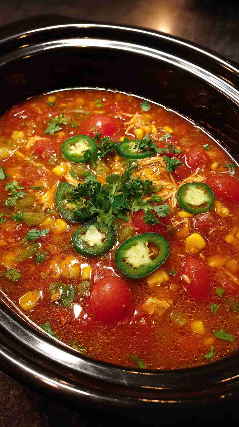 Spicy Crockpot Chicken Tortilla Soup