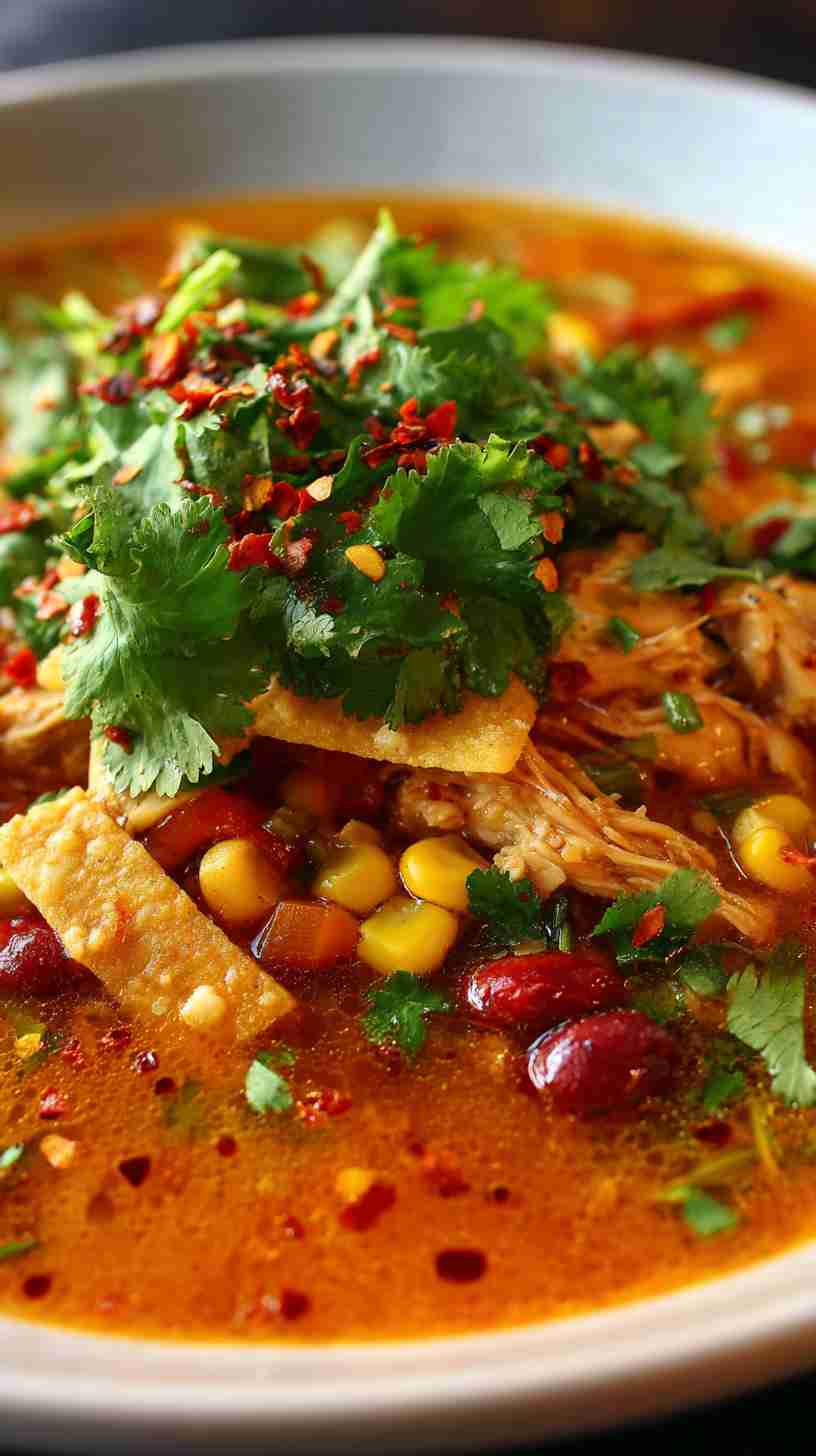 Spicy Crockpot Chicken Tortilla Soup