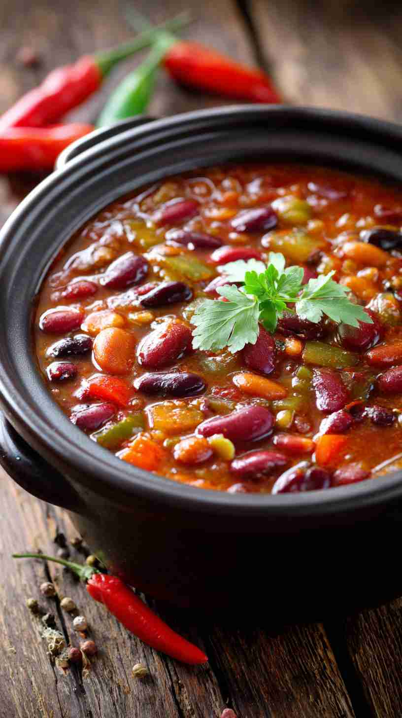 Vegetarian Crockpot Three-Bean Chili