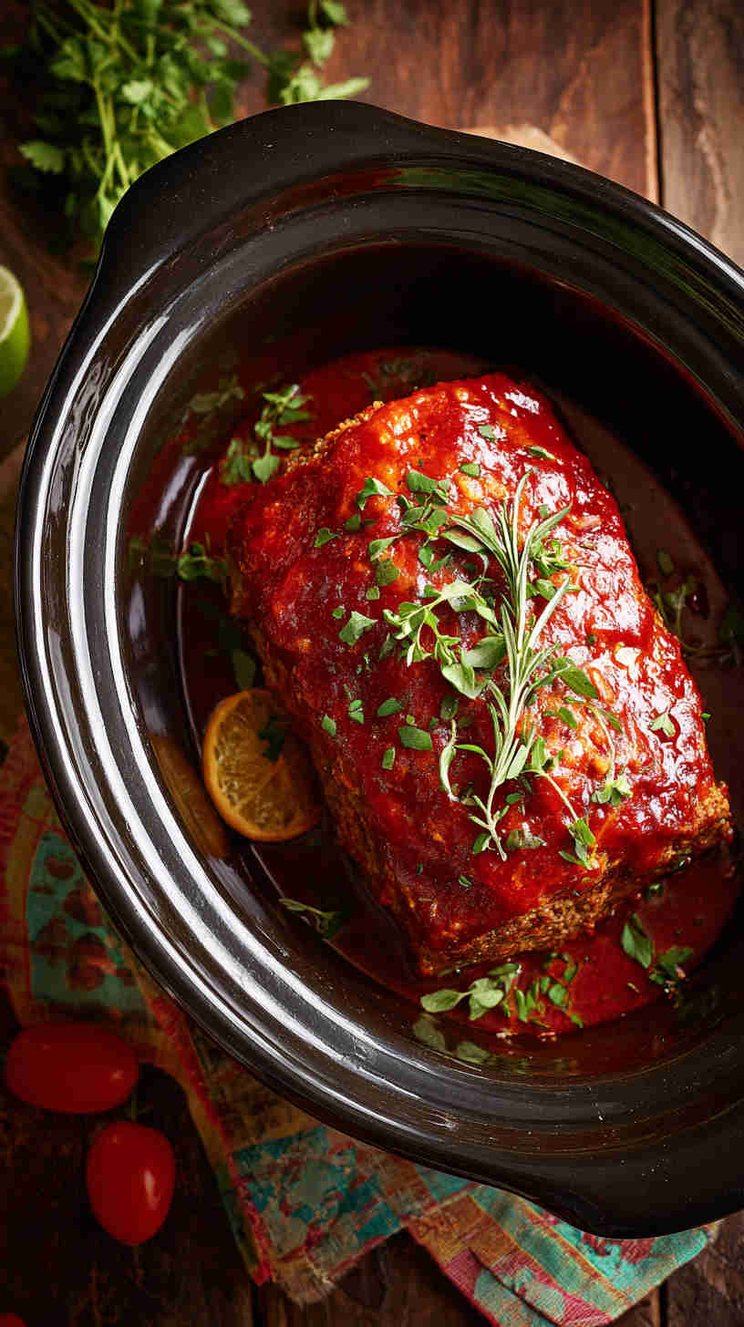 Crockpot Meatloaf with Tomato Glaze