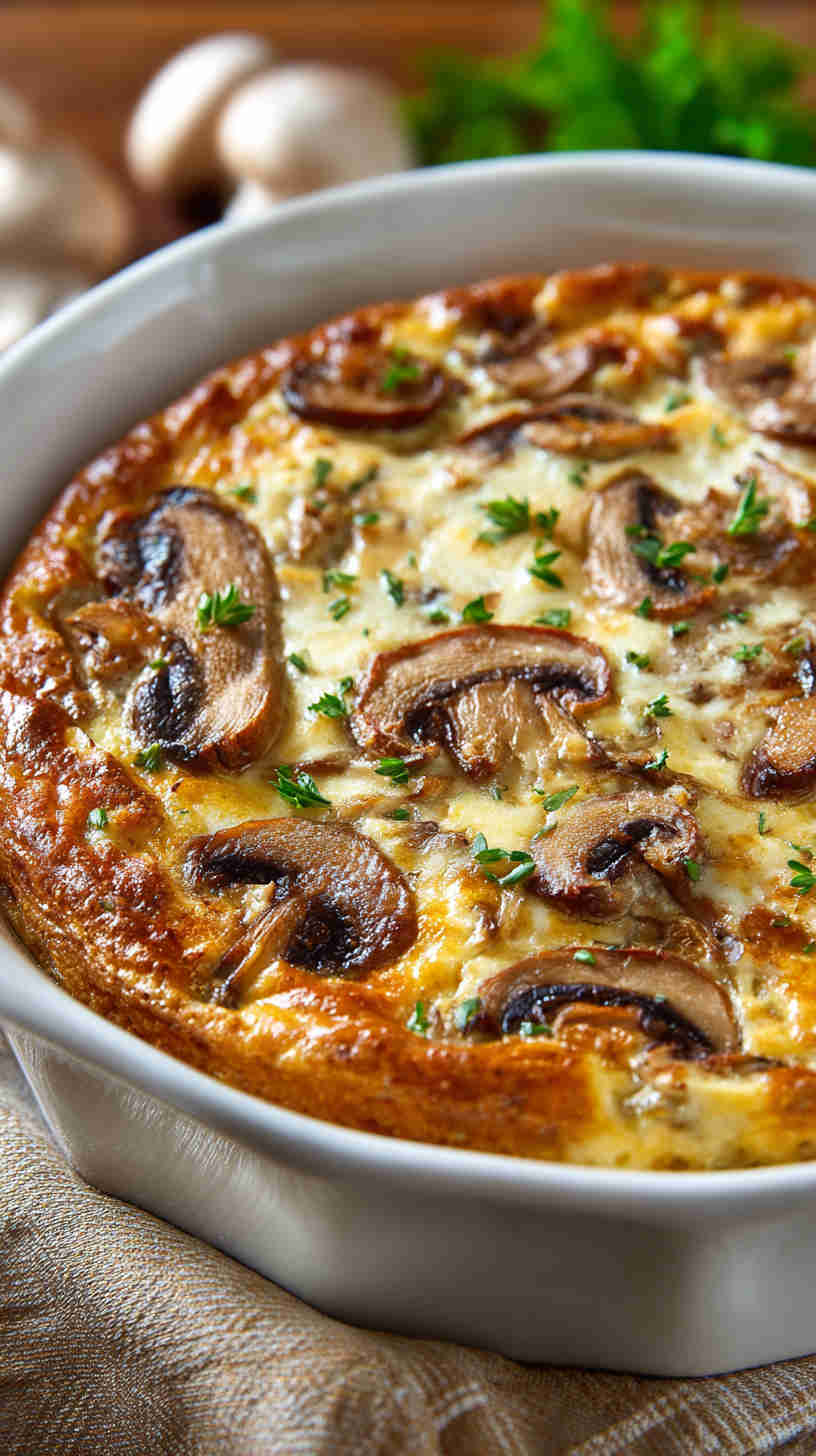 Crockpot Mushroom and Swiss Breakfast Casserole