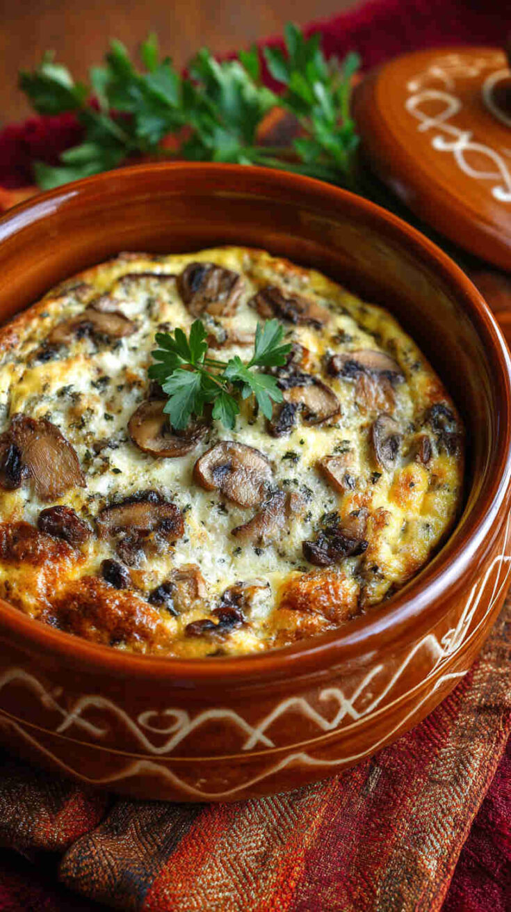 Crockpot Mushroom and Swiss Breakfast Casserole