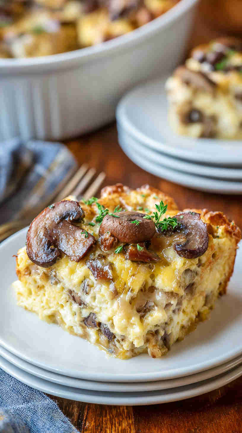 Crockpot Mushroom and Swiss Breakfast Casserole
