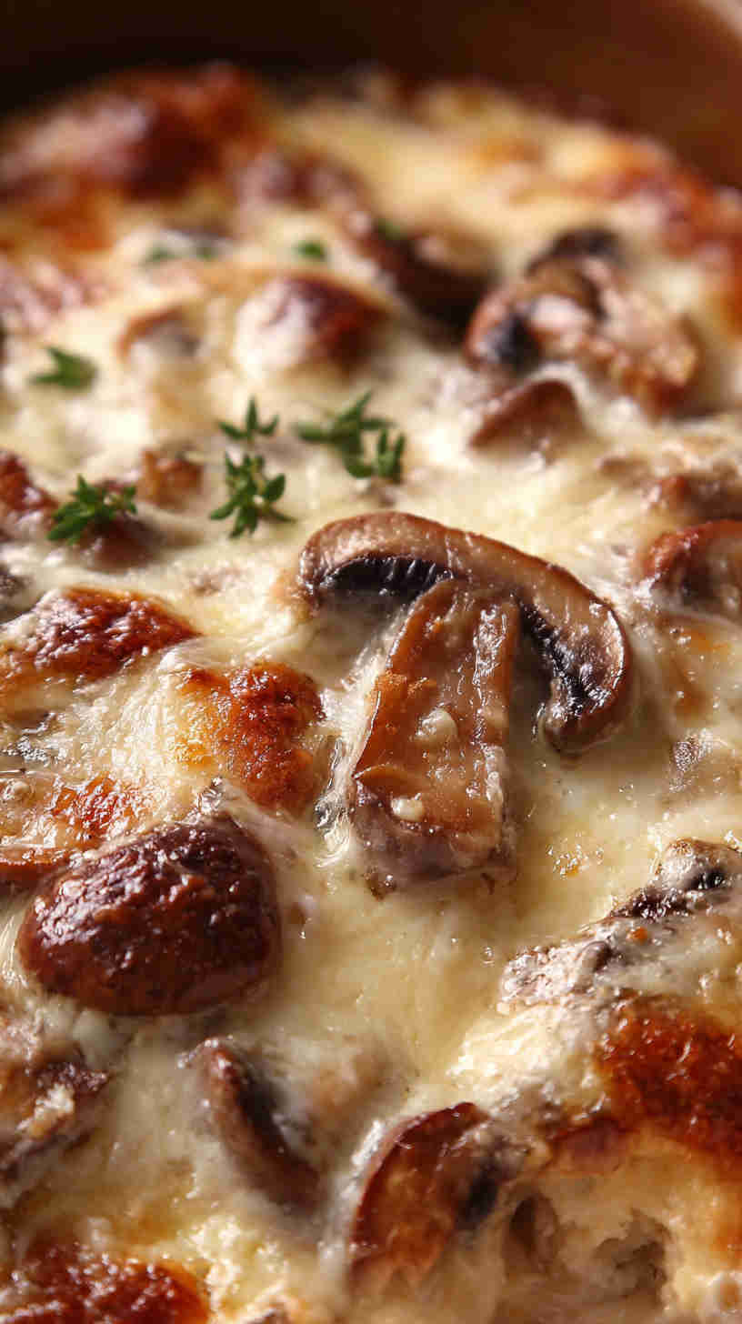 Crockpot Mushroom and Swiss Breakfast Casserole