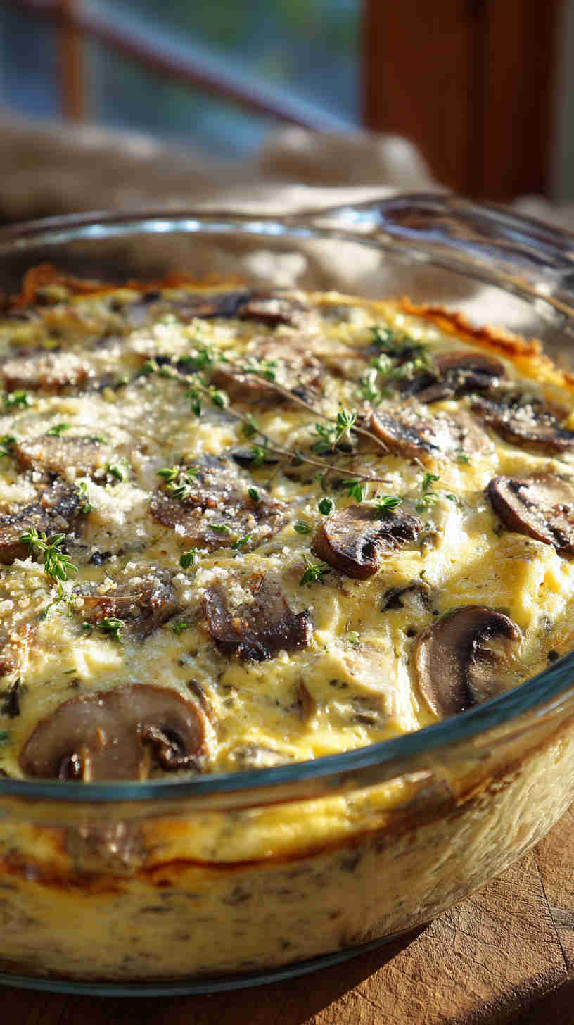 Crockpot Mushroom and Swiss Breakfast Casserole
