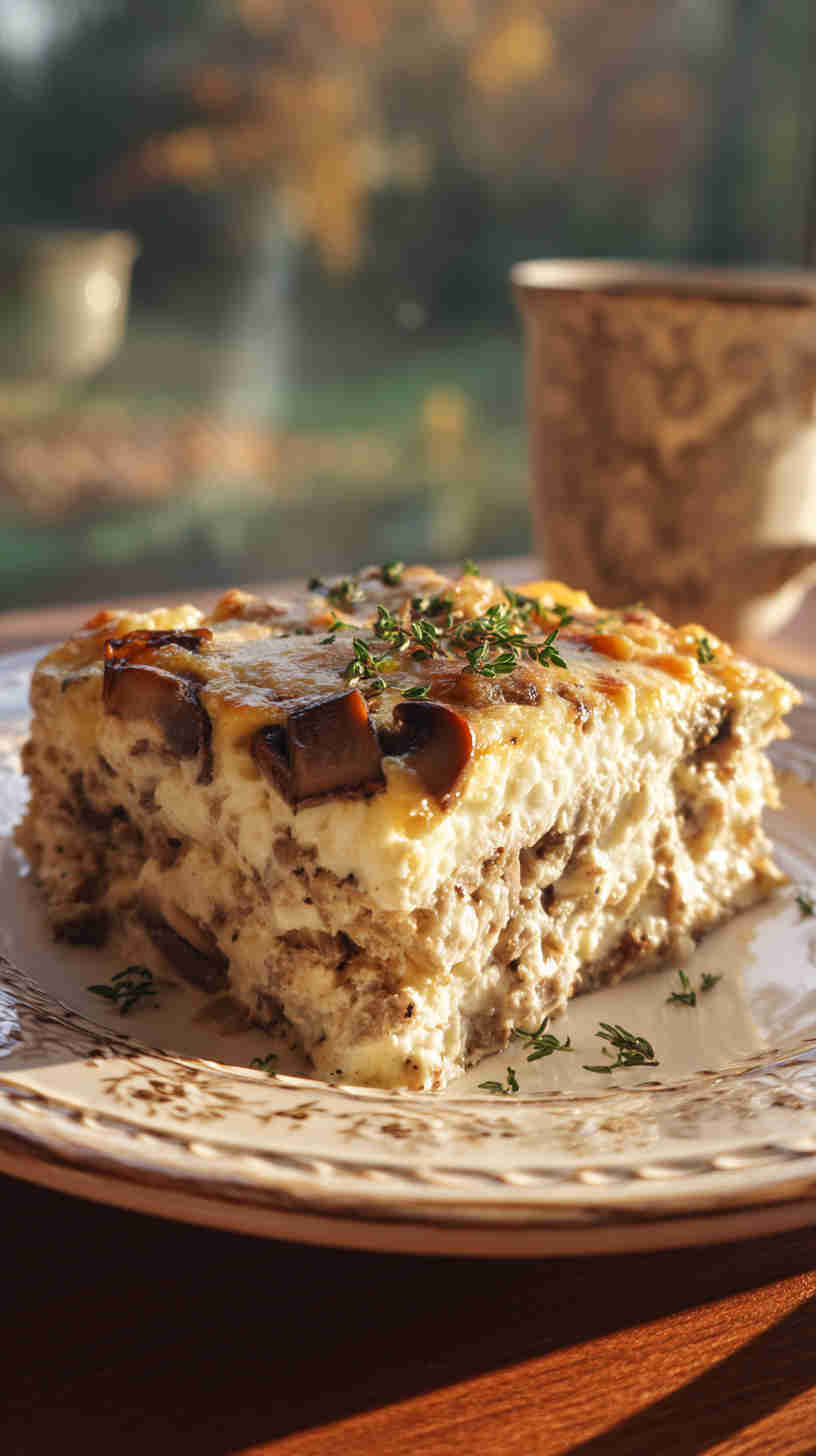 Crockpot Mushroom and Swiss Breakfast Casserole