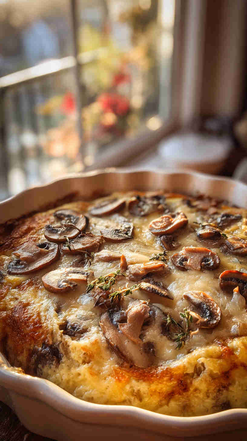Crockpot Mushroom and Swiss Breakfast Casserole