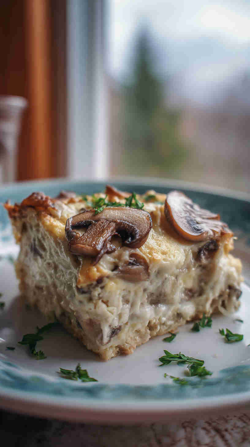 Crockpot Mushroom and Swiss Breakfast Casserole